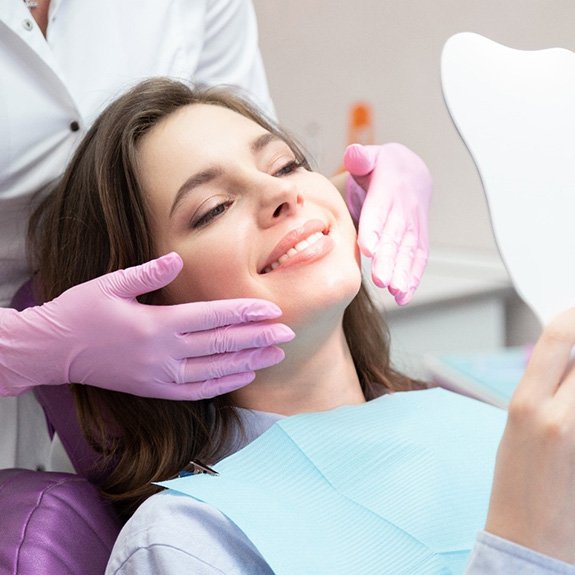 Patient looking at her smile